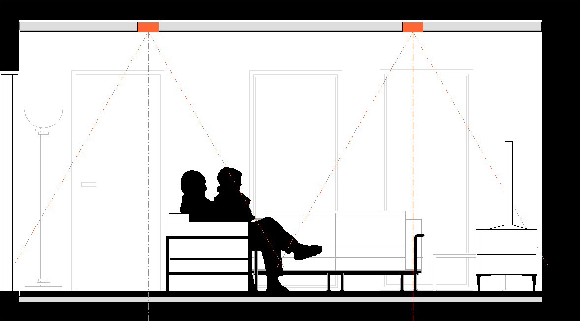 Skizze zur Position von Deckenlautsprecher